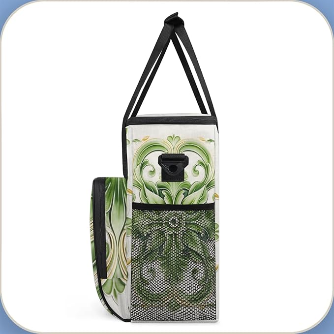 Green Floral Theme Coffee Maker Travel Bag for Keurig K-Mini/K-Mini Plus Insulated Waterproof Tote with Pockets for K-Cup Portable Single-Serve Brewer Case