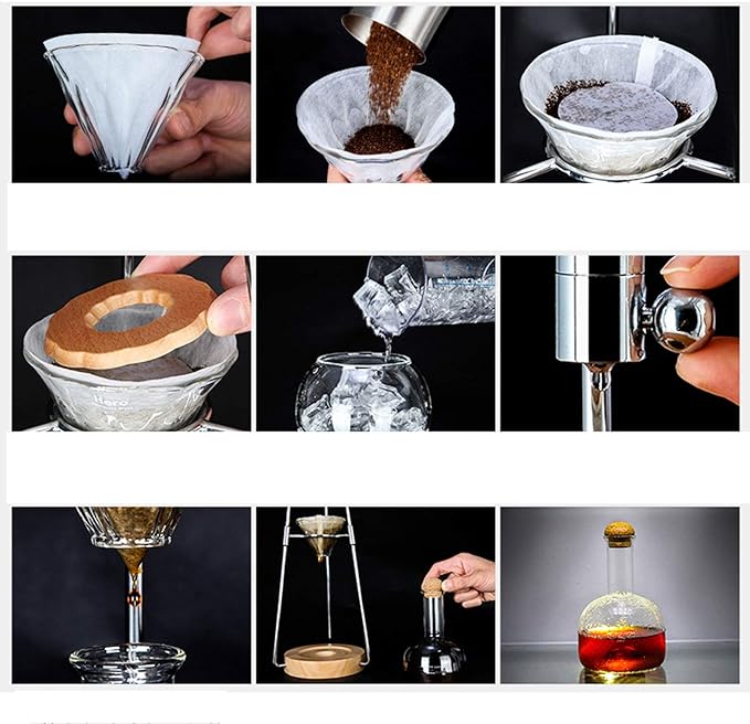 Liudan Coffee Maker Ice Drops Coffee Machine Cold Brew Coffee Container Household Glass Silver Rose Gold Hand Coffee Machine 500 ml Coffee Press (Colour: Black)