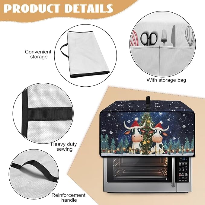 Doojoayie Christmas Cow Toaster Cover 4 Slice Dust-Proof Toaster Oven Cover Stain Resistant Bread Machine Covers Christmas Home Kitchen Decoration