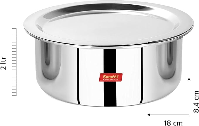 Sumeet Cook Smart TriPly SAS (Steel-Aluminium-Steel - 3 Layers) Tope with Lid - 2 LTR - 18Cm