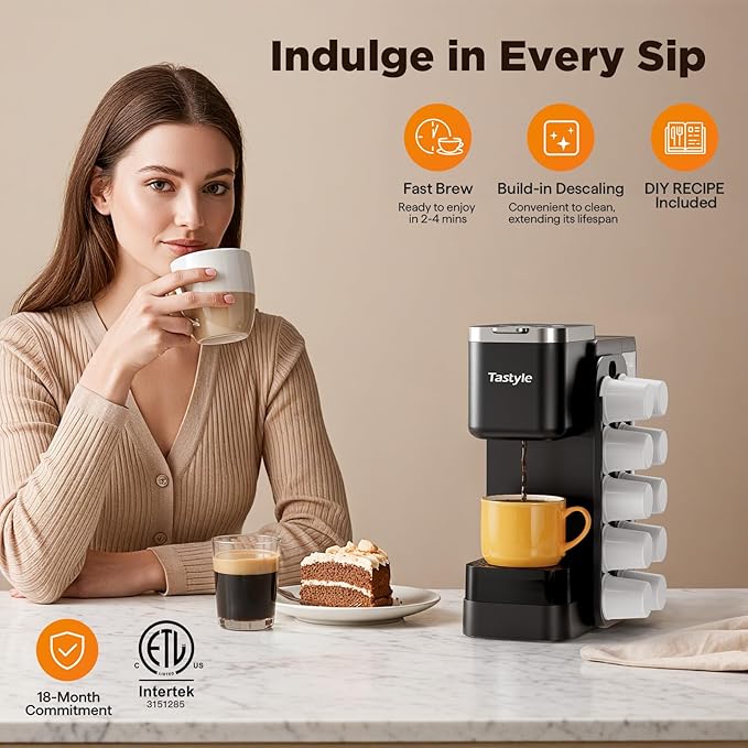 Hot &amp Iced Coffee Maker with Magnetic K-Pod Organizer (Pods Not Included) Stores 10 Pods 4-5 Cups Coffee Maker &amp Single-serve Brewer for K Cup &amp Grounds 40oz Removable Water Tank Black
