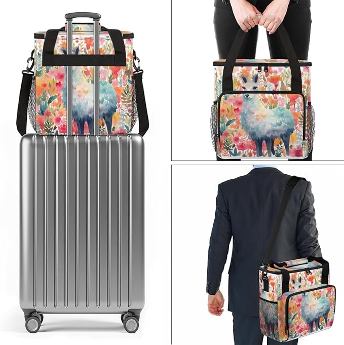 Alpaca Flower Coffee Maker Carrying Bag Portable Travel Storage Tote Bag Compatible with K-Mini or K-Mini Plus Single Serve Coffee Brewer Carrying Case with Multiple Pockets &amp Shoulder Strap
