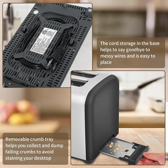 SEEDEEM Toaster 2 Slice Full Touch Control Stainless Toaster LCD Display 50% Faster Heating Speed 6 Bread Type 7 Shade Setting 1.5''Wide Slots Removable Crumb Tray 1350W Dark Chocolate