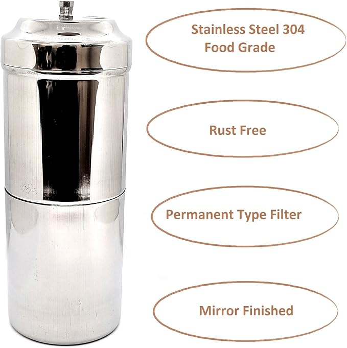 KERAM coffee filters indian style-drip coffee maker 400 ml(13.52 Oz) 8-12 cup-coffee bar accessories-madras coffee filter-dripper camping-hiking reusable/permanent slow metal filter pour over dripper