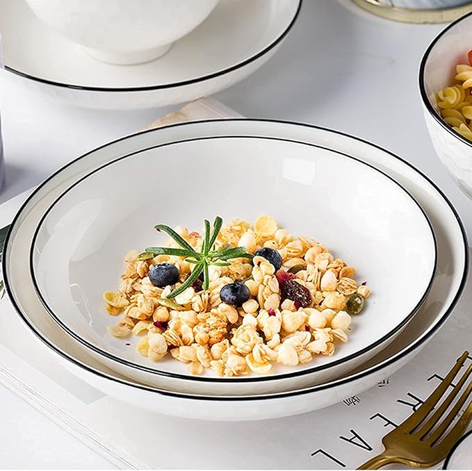 56-Piece White Dinnerware Sets European Dinner Plate And Bowl Set Table Service For 10-12 Penh High-End Tableware Set Microwave Safe Dessert/Soup/S