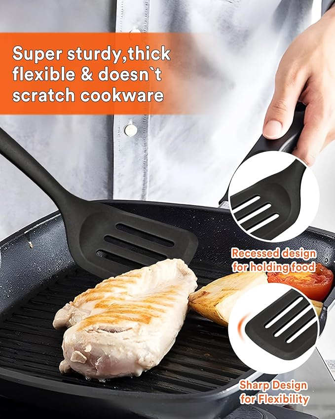 Kitchen Utensils Set 13PCS Silicone Cooking Utensils Heat Resistant Kitchen Utensil Spatula Set for Nonstick Cookware Wooden Handles Kitchen Gadgets Tools Set