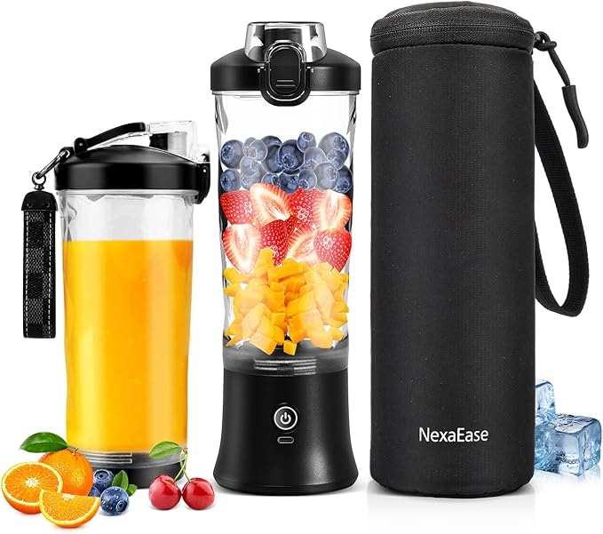Portable Blender for Shakes and Smoothies- Personal Juicer 20 OZ Electric Protein Shaker Bottle with Insulated Sleeve USB-C RechargeableTravel Lid-Small Blender Cup for Kitchen Office GymTravel