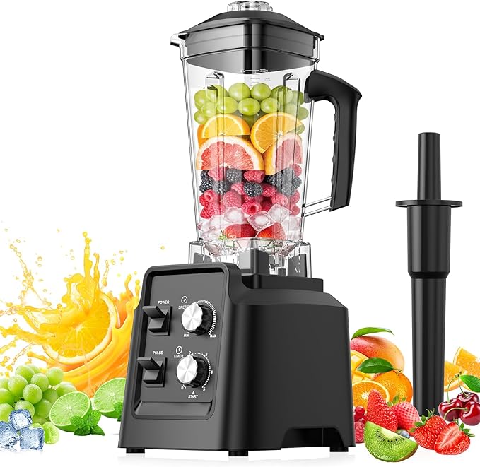 Blenders for Kitchen Smoothie Blender with Timer - Countertop Blenders with 68oz Dishwasher-Safe Pitcher Ice Crushing &amp Frozen Fruit Black