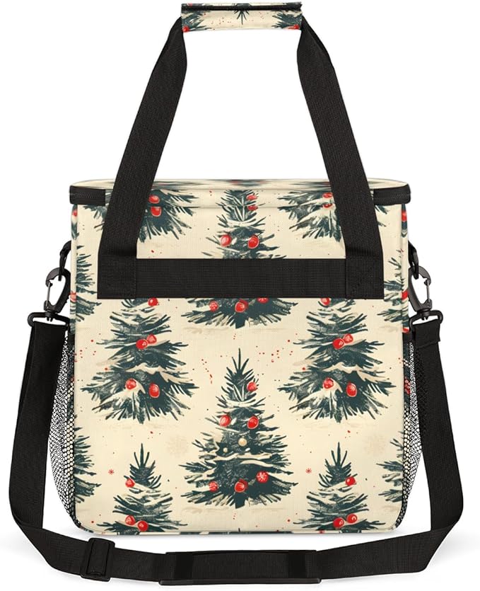 Cartoon Tree Xmas Coffee Maker Carrying Bag Portable Travel Storage Tote Bag Compatible with K-Mini or K-Mini Plus Single Serve Coffee Brewer Carrying Case with Multiple Pockets &amp Shoulder Strap