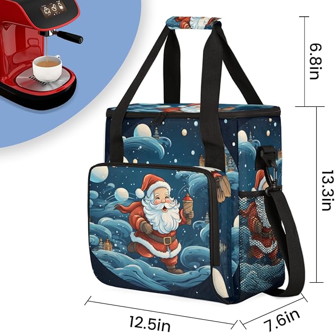 Fantastic Santa Claus Coffee Maker Carrying Bag Cartoon Santa Claus Travel Storage Bag Compatible with K-Mini or K-Mini Plus Single Serve Coffee Brewer Carrying Case with Pockets &amp Shoulder Stra