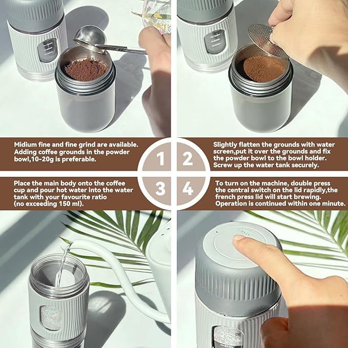 Portable Electric Coffee Maker (No Self-Heating Requires Hot Water) – Compatible with K-Cup &amp Ground Coffee 5oz Reservoir Fast Extraction Single Serve Brewer for Camping RV Travel Office – B