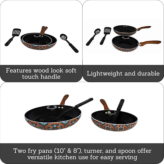 IMUSA Nonstick Ceramic Cookware Set 4-Piece 8in/10in with Soft-Touch Handles Aluminum Black