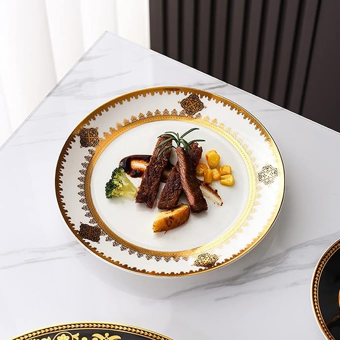 8 Piece Dinnerware Sets for 2 Bone China dishes set with Dinner Plate coffee cups and saucersScratch Resistant Dishwasher Safegold