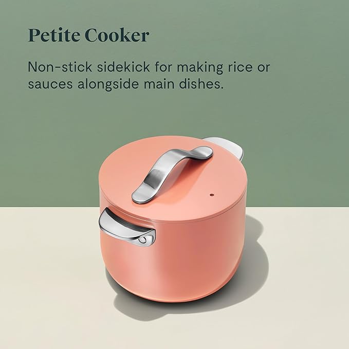 Caraway Petite Cooker - 2 Qt Ceramic Coated Pot - Free From Forever Chemicals - Perfect for Rice Grains or Sauces - Perracotta