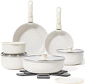 18 Pcs Pots and Pans Set Non Stick Cookware Sets with Detachable Handle Nonstick RV Kitchen Cooking Tools Removable Handles Oven Safe Induction Fast Stackable Induction Cookware White