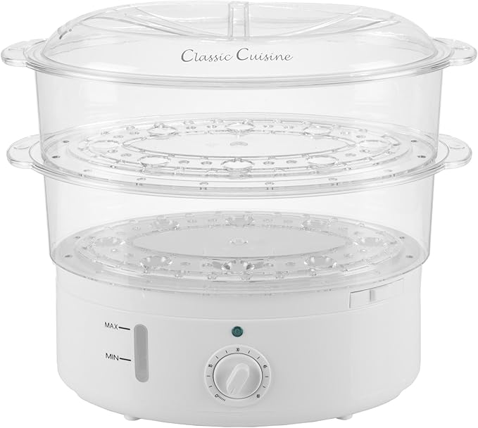 Vegetable Steamer Rice Cooker- 6.3 Quart Electric Steam Appliance with Timer for Healthy Fish Eggs Vegetables Rice Baby Food by Classic Cuisine 11D x 11W x 12.25H