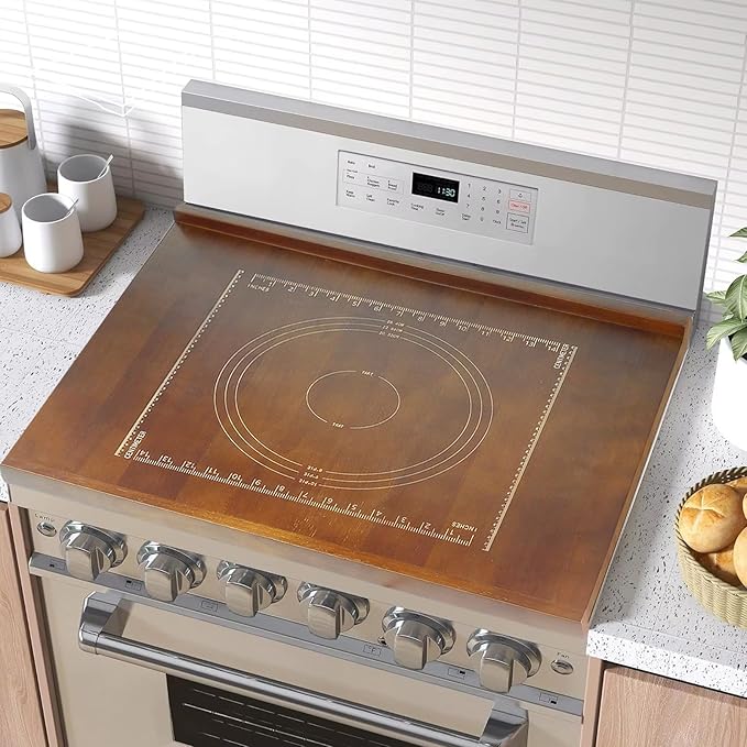 24 x 20 Reversible Wooden Pastry Board Wood Pasta Board with Lip Bread Board Cutting Board Chopping Board Pie Board with Engraved Ruler for Counter Top Kitchen-Brown