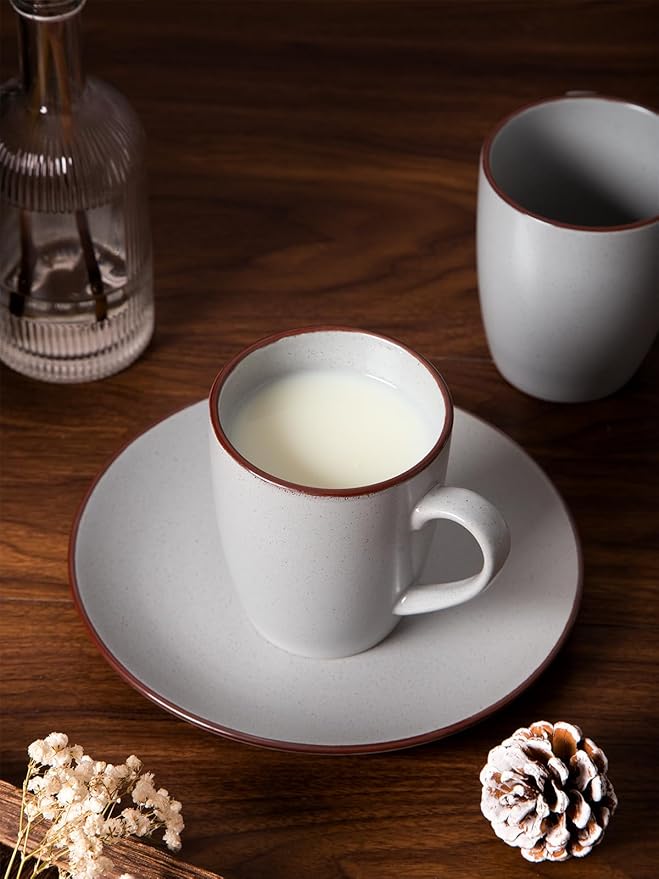 Famiware Venus Plates and Bowls Sets with Coffee Mugs Set 18 Pieces Stoneware Dinnerware Sets Ligth Gray