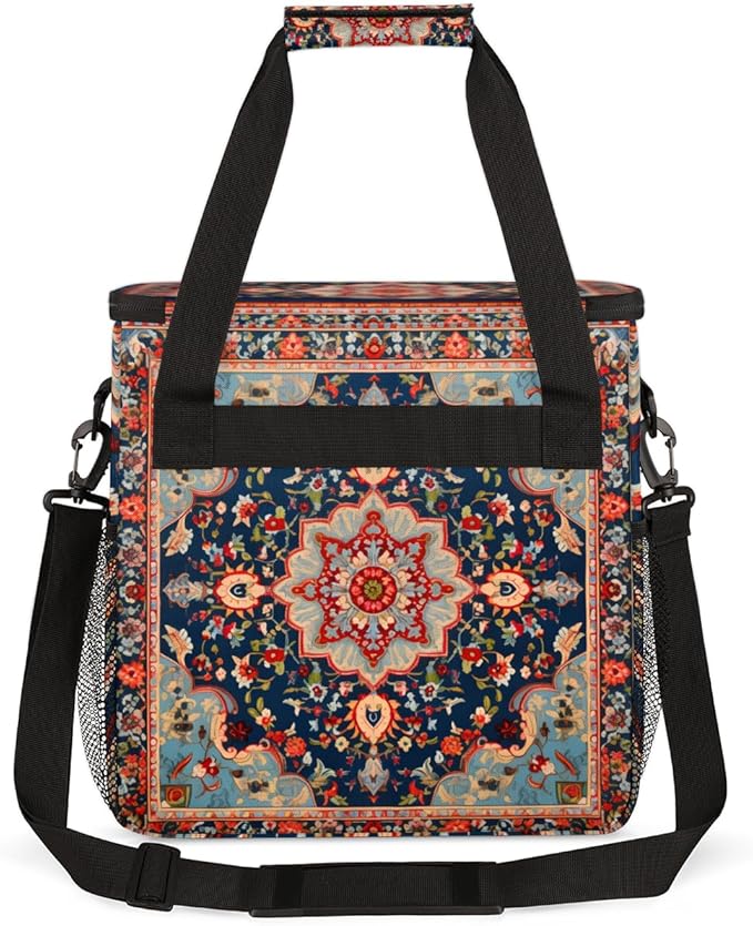 Retro Flower Coffee Maker Carrying Bag Rich Damask Travel Storage Bag Compatible with K-Mini or K-Mini Plus Single Serve Coffee Brewer Carrying Case with Multiple Pockets &amp Shoulder Strap