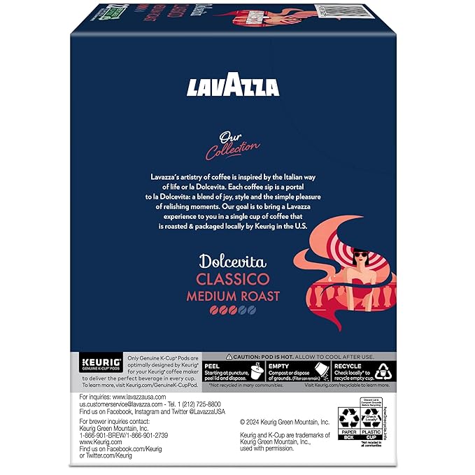 Lavazza Dolcevita Classico Single-Serve Keurig K-Cup Pods Medium Roast Coffee 88-Count Box (4 Packs of 22)