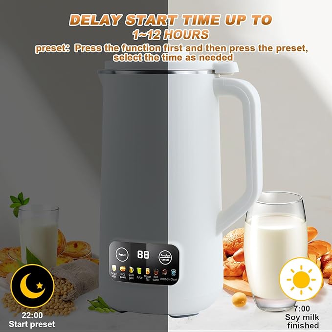 Automatic Nut Milk Maker Blender 800ml Homemade Soy Almond Oat Coconut Plant Based and Non Dairy Beverages with LED Display (White)