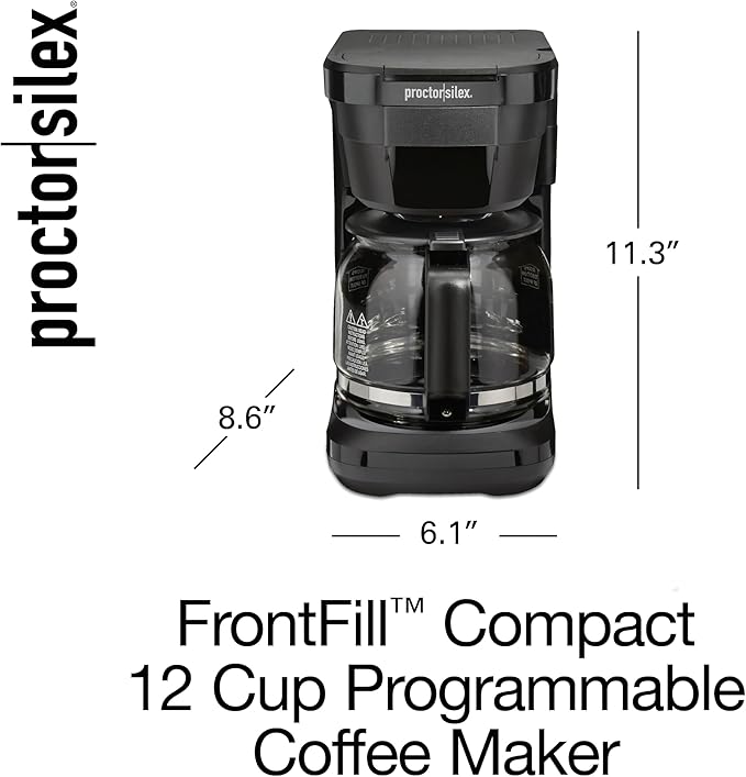 Proctor Silex FrontFill Drip Coffee Maker Digital &amp Programmable 12 Cup Glass Carafe Black and Silver (43685PS)