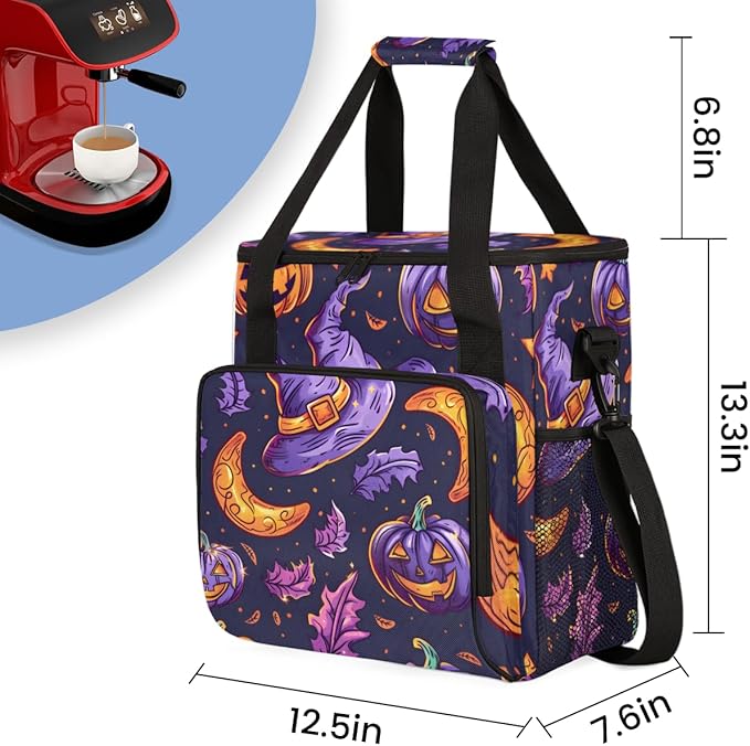 Gothic Pumpkin Coffee Maker Carrying Bag Halloween Pumpkin Travel Storage Bag Compatible with K-Mini or K-Mini Plus Single Serve Coffee Brewer Carrying Case with Multiple Pockets &amp Shoulder Stra