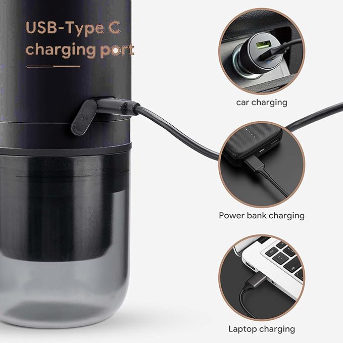 Portable Electric Espresso Machine 17Bar Pressure Travel Coffee Maker Car Coffee Maker for Camping Hiking Office Powder and Capsules Compartment Outdoor (Black)