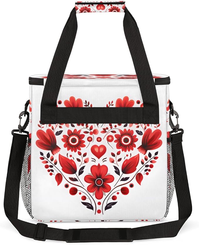 Heart Flowers Coffee Maker Carrying Bag Portable Travel Storage Tote Bag Compatible with K-Mini or K-Mini Plus Single Serve Coffee Brewer Carrying Case with Multiple Pockets &amp Shoulder Strap