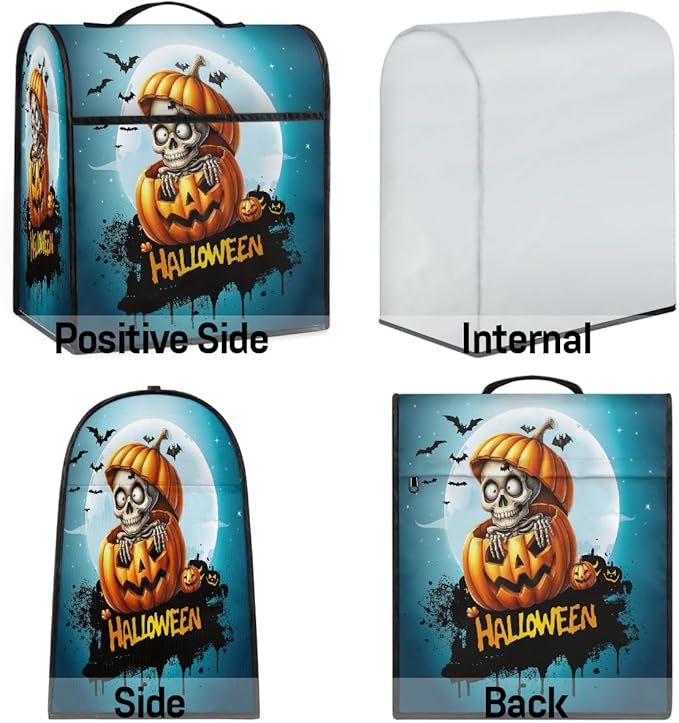 cfpolar Kitchen Aid Mixer Cover Compatible with 6-8 Quarts Skull Halloween Pumpkin Stand Mixer Cover Kitchen Aid Mixers Accessories Appliance Organizer Bag Dust Covers with Zipper Pocket