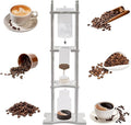 Ice Drip Coffee Maker 2500ml Cold Brew Coffee Tower Slow Drip Japanese Cold Brew Maker Drip Ice Coffee Tower Glass Dutch Coffee Dripper with Wood Straight Frame (White)
