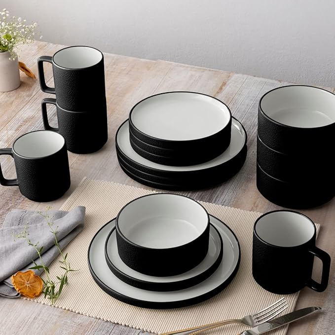 Noritake ColorTex Stone Black 16-Piece Dinnerware Set Service for 4