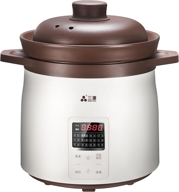 SanYuan 5L Ceramic Rice Cooker and Electric Stew Cooker 12-in-1 Smart Slow Cooker with Inner Clay Pot 700W 24H Timer &amp Keep Warm Baby Food Herbal Soup Maker – TGD50-SA21
