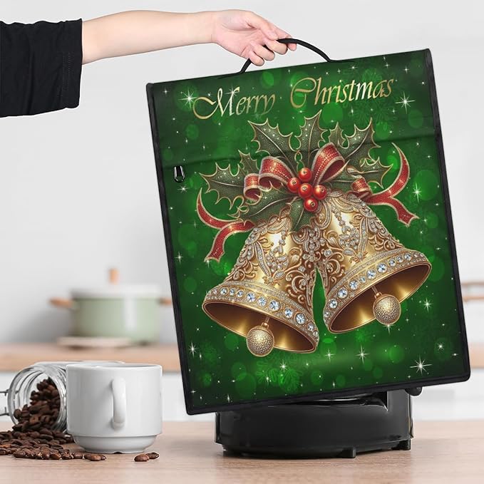 Kitchen Aid Mixer Cover Christmas Holly Bells Stand Mixer Cover Compatible with 6-8 Quarts Stand Mixers Dust Covers with Zipper Pocket Foldable Washable Kitchen Aid Organizer Bag