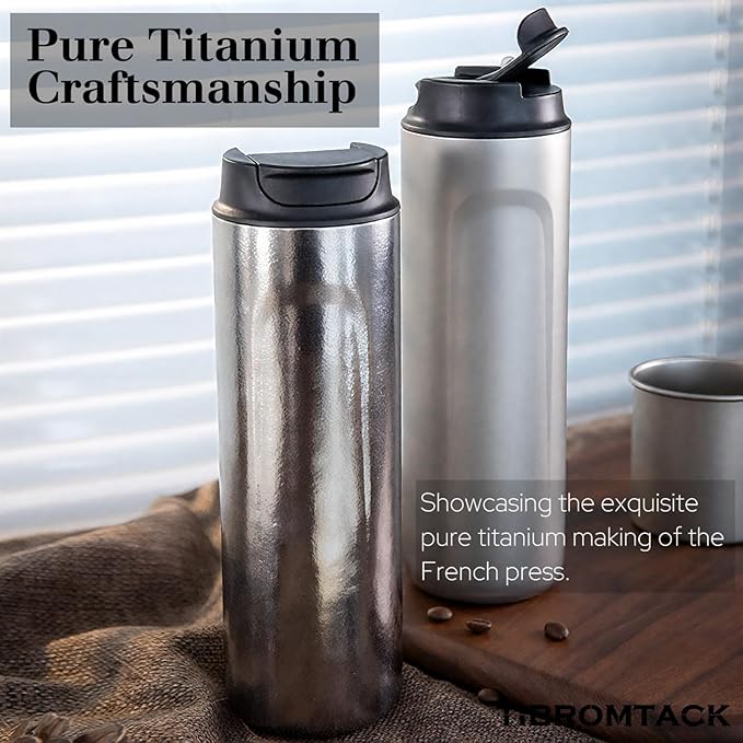 Pure Titanium French Press Coffee Maker 480ml(16.2 oz) Double - Layer Insulated Portable Lightweight Set for Outdoor Camping Ice Flower &amp Matte Finish (Ice crystals)