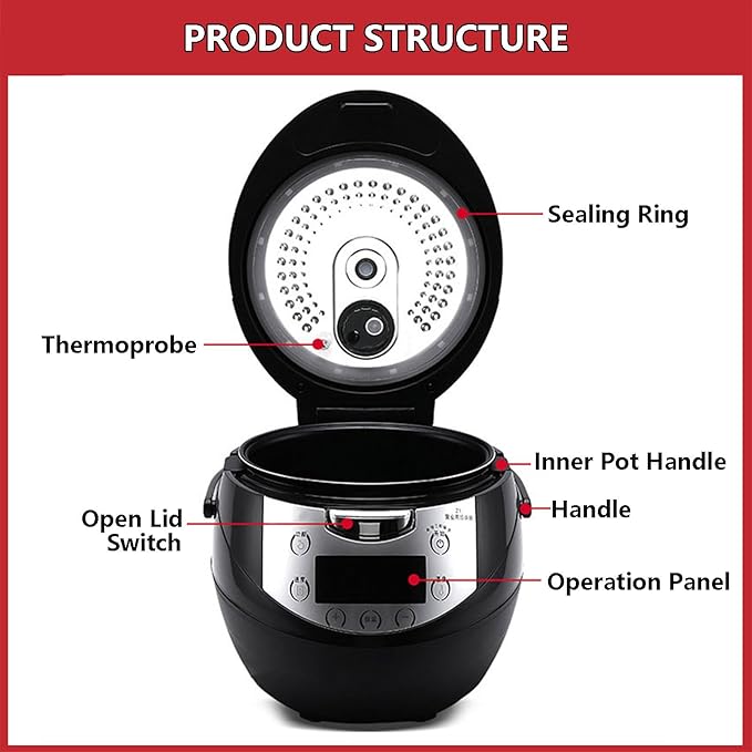 900W Pearl Maker Electric Rice Cookers Tapioca Pearl Cooker with Touch Control Panel | Commercial Pearls Machine Integrated Pot Lid with Thermal Probe &amp Sealing Ring w/2 Juice Cup