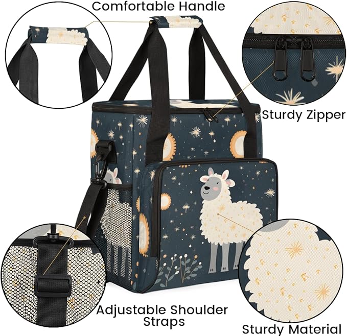 Cute Sheep Coffee Maker Carrying Bag Night Flowers Travel Storage Bag Compatible with K-Mini or K-Mini Plus Single Serve Coffee Brewer Carrying Case with Multiple Pockets &amp Shoulder Strap