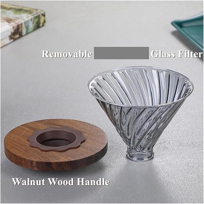 Fit forPour Over Coffee Maker with Walnut Handle &amp Glass Lid - 13.5/20 OZ Glass Coffee Pot for Home Café Restaurant and Camping(600ml)