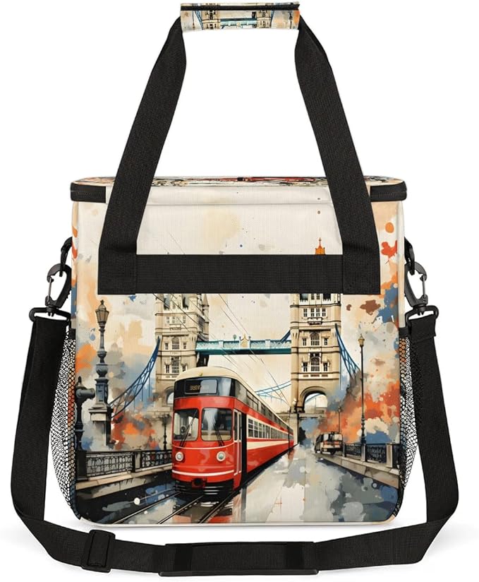 Watercolor City Landscape Coffee Maker Carrying Bag Compatible with K-Mini or K-Mini Plus Portable Single Cup Coffee Maker Case with Pockets for K Cup Pods