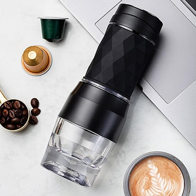 Manual Coffee Maker Hand Pressing Travel Coffee Machine Portable Coffee Making Tool Compatible Ground Coffee and Coffee Capsule for Outdoor Camping Home Hing Pressure and Lightweight(Black)