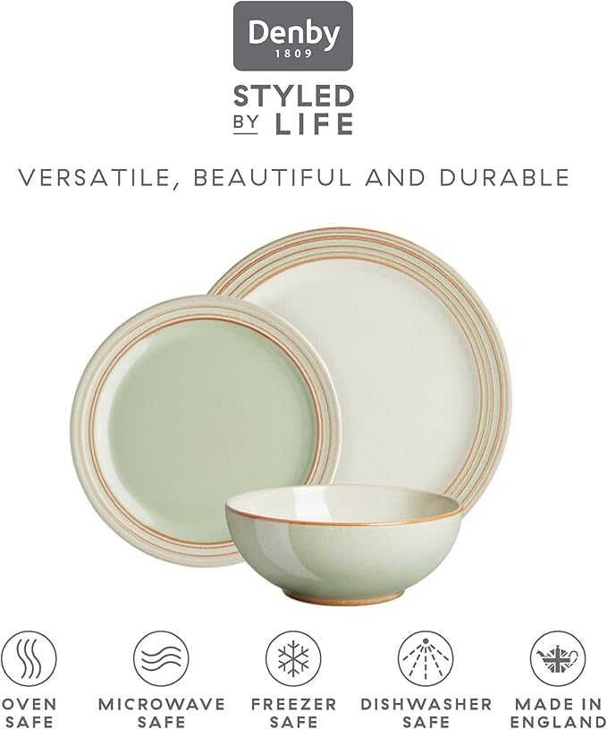 Denby - Heritage Orchard Dinner Set For 4-12 Piece Simple Ceramic Stoneware Tableware Set - Dishwasher Microwave Oven Safe - Scratch Chip Resistant