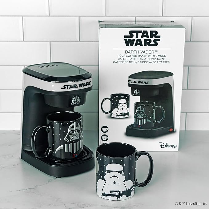 Star Wars Darth Vader &amp Stormtrooper Coffee Maker Set – Single Cup Coffee Maker with Mugs – Perfect for Mornings Movie Nights &amp Fan Kitchens