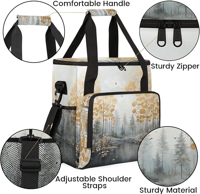 Trees Abstract Coffee Maker Travel Bag for Keurig K-Mini/K-Mini Plus Insulated Waterproof Tote with Pockets for K-Cup Portable Single-Serve Brewer Case