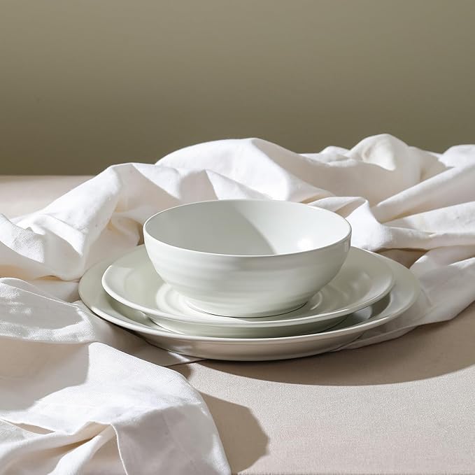 Stone Lain Orbit 4-Piece Dinner Plate Set Stoneware White