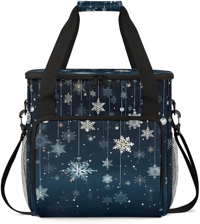 Christmas Snowflakes Coffee Maker Carrying Bag Watercolor Snowflakes Travel Storage Bag Compatible with K-Mini or K-Mini Plus Single Serve Coffee Brewer Carrying Case with Pockets &amp Shoulder Str