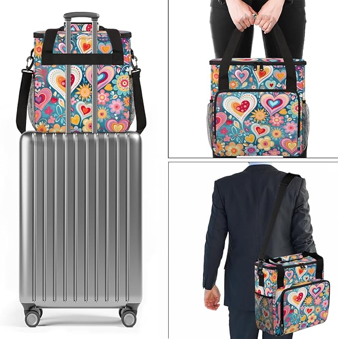 Heart mandala Flower Coffee Maker Carrying Bag Portable Travel Storage Tote Bag Compatible with K-Mini or K-Mini Plus Single Serve Coffee Brewer Carrying Case with Multiple Pockets &amp Shoulder St