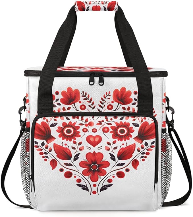 Heart Flowers Coffee Maker Carrying Bag Portable Travel Storage Tote Bag Compatible with K-Mini or K-Mini Plus Single Serve Coffee Brewer Carrying Case with Multiple Pockets &amp Shoulder Strap