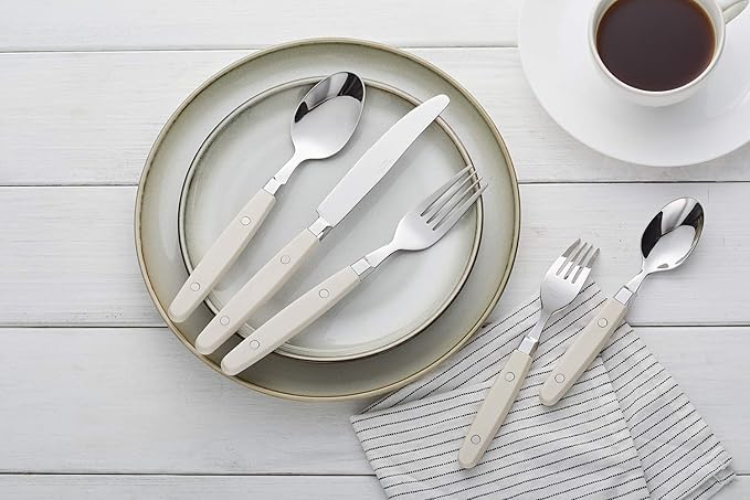 ANNOVA Silverware Set Retro/Rivet Colorful Stainless Steel Tableware Kitchen Flatware Set Utensils Includes Dinner Knives Forks Spoons Salad Forks &amp Dessert Spoons (Cream 20 Pieces)