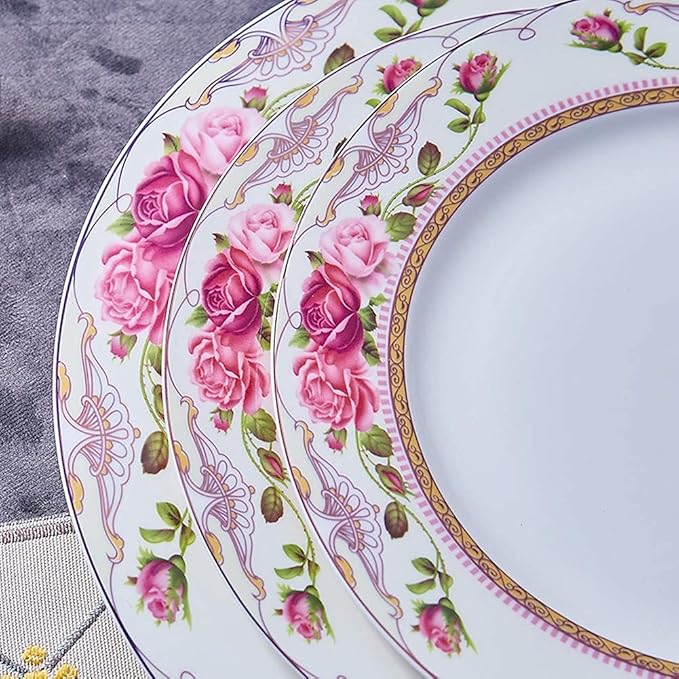 Flower Bone China Tableware Set Porcelain Dishes/Plate/Bowl Dinnerware SetCeramic Dinner SetsFine Dinnerware SetsDishwasher &amp Microwave SafeMulticolorB56Pcs Service For 28pcs Service for 6