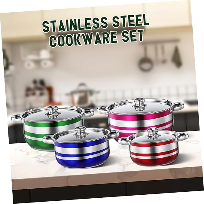 4pcs Stainless Steel Pot Set with Bottom Induction Compatible Stock Pots for Pasta Soup Cooking Kitchen Cookware for Home and Restaurant